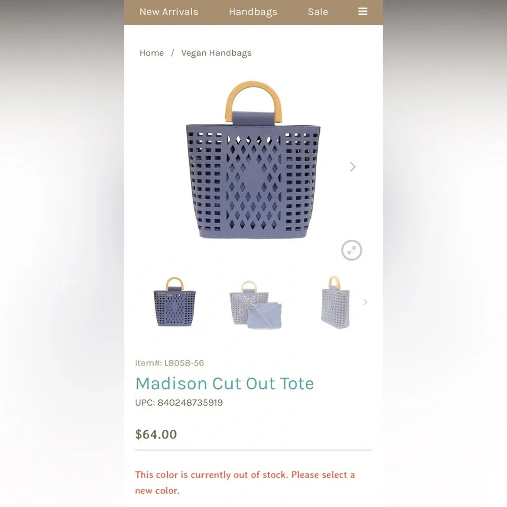 Joy Susan Madison VEGAN Navy Cut Out Tote. NWOT! - Picture 4 of 4